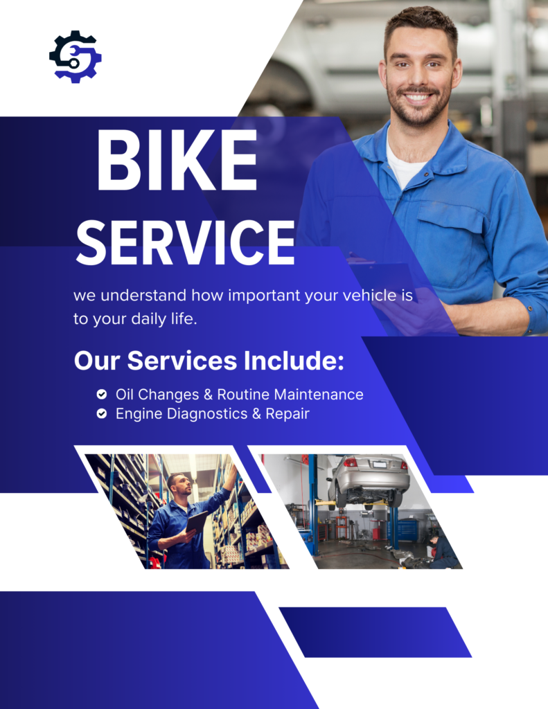 white and blue modern mechanic shop service flyer